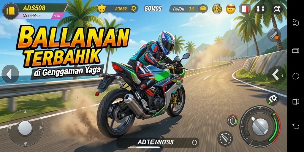 Screenshot menampilkan aksi balapan motor yang mendebarkan.