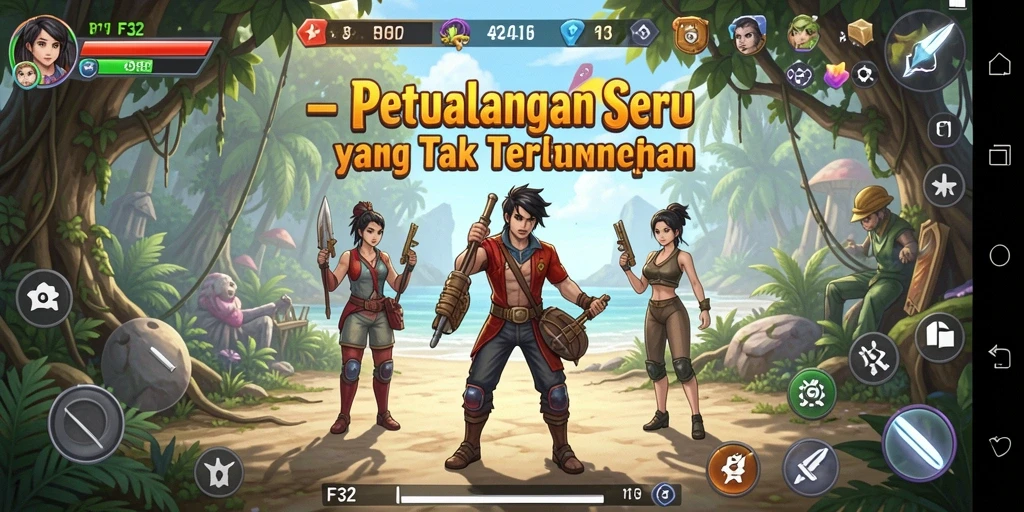 Gameplay seru F32 dengan tantangan petualangan yang menarik.