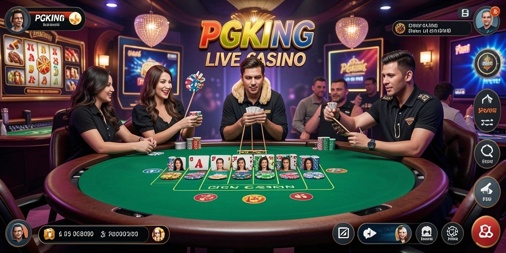 Tampilan menarik gameplay PGKING dalam Live Casino dengan dealer langsung.