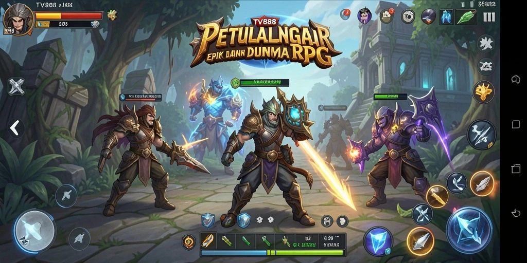 Screenshot gameplay RPG TV888 menampilkan aksi petualangan yang intens.